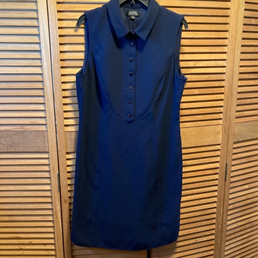 Tahari Navy Blue Dress with Middle Back Opening